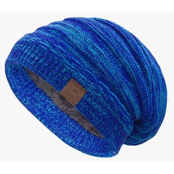 NEW Woman's Fleece Lined Chunky Baggy Knit Slouchy Beanie Cap - Picture 1 of 16